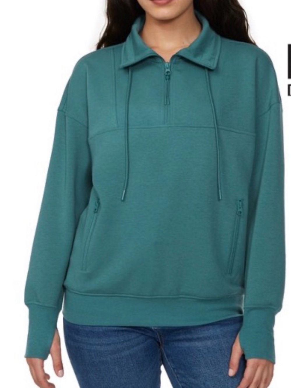 Buffalo   Green Teal Quarter-Zip High Neck Pullover sweatshirt ladies  1173
